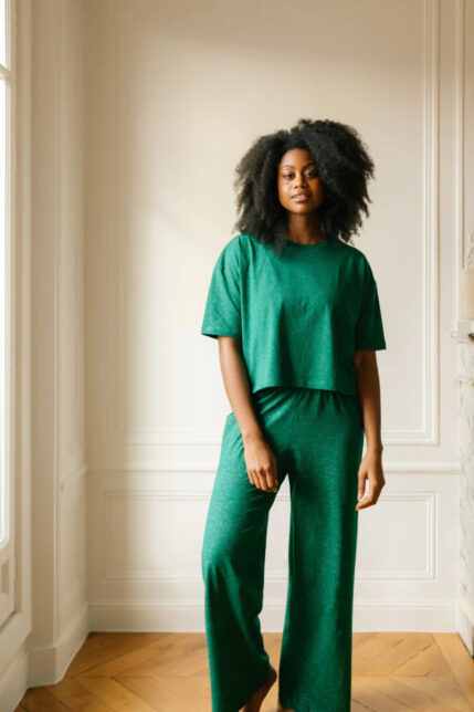 PYJAMA LONG COTON BIO PAILLETTES VERT 2