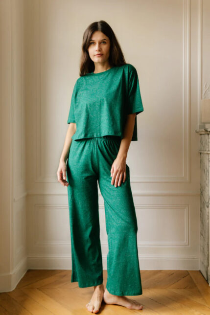 PYJAMA LONG COTON BIO PAILLETTES VERT 3